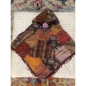 Grateful Dead x Jayli Patchwork Poncho – Size S – Handmade Fair‑Trade
